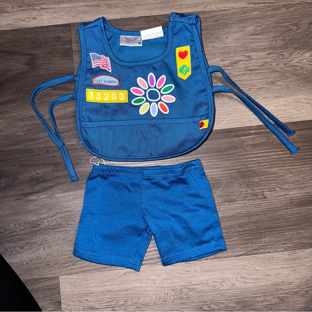 Build A Bear Girl Scouts Daisy Patches Smock Top Blue Pants Apron Set Outfit Lot